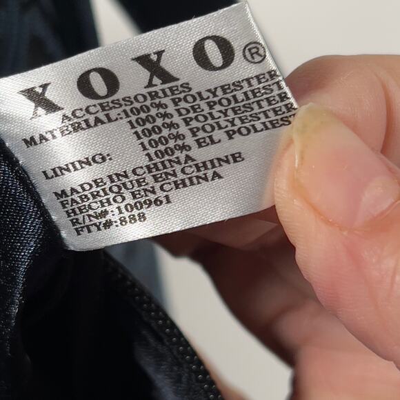 Large Vintage XOXO Hobo Blue Black Letters Brass Studded Y2K Zippered Tote Bag - Picture 3 of 16